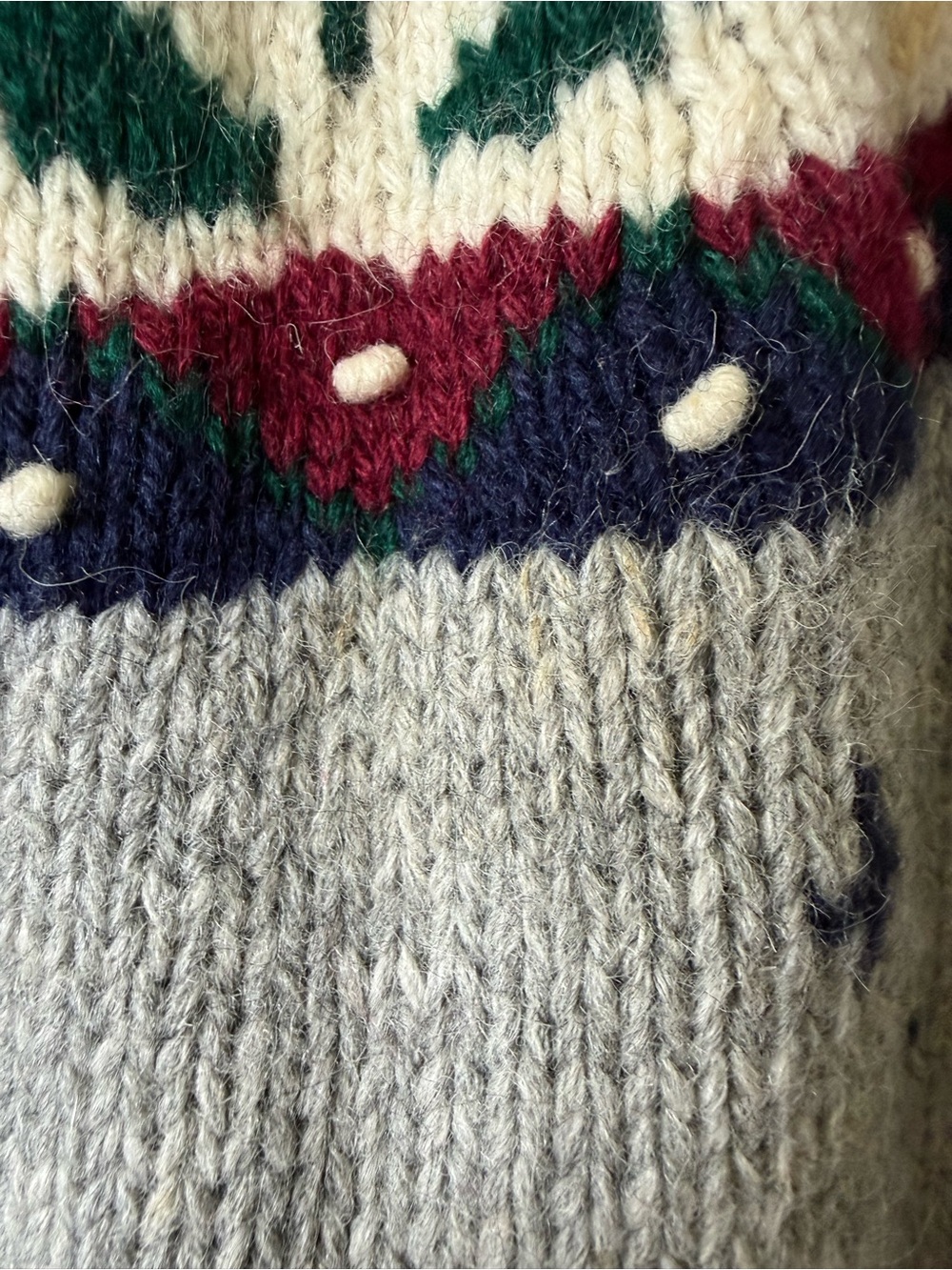Sky Gray Crewneck Sweater with Cream, Burgundy and Navy Fair Isle Yoke - Picture 4 of 6